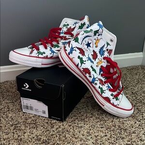 Converse Colorful Dinosaur High-Tops with Red Accents
